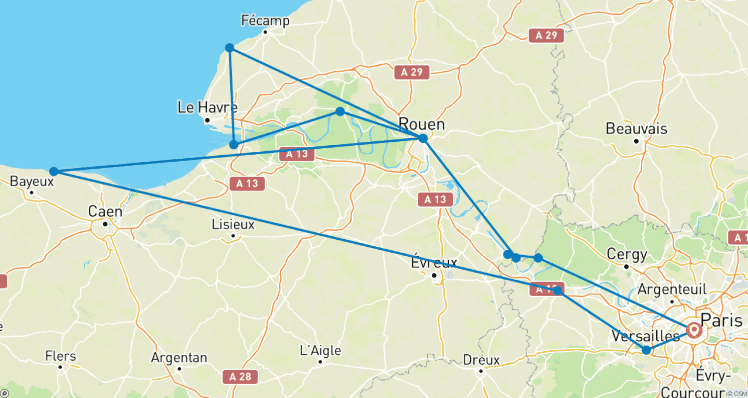 Paris & Normandy (2026) (Paris to Paris, 2026)のルートマップ