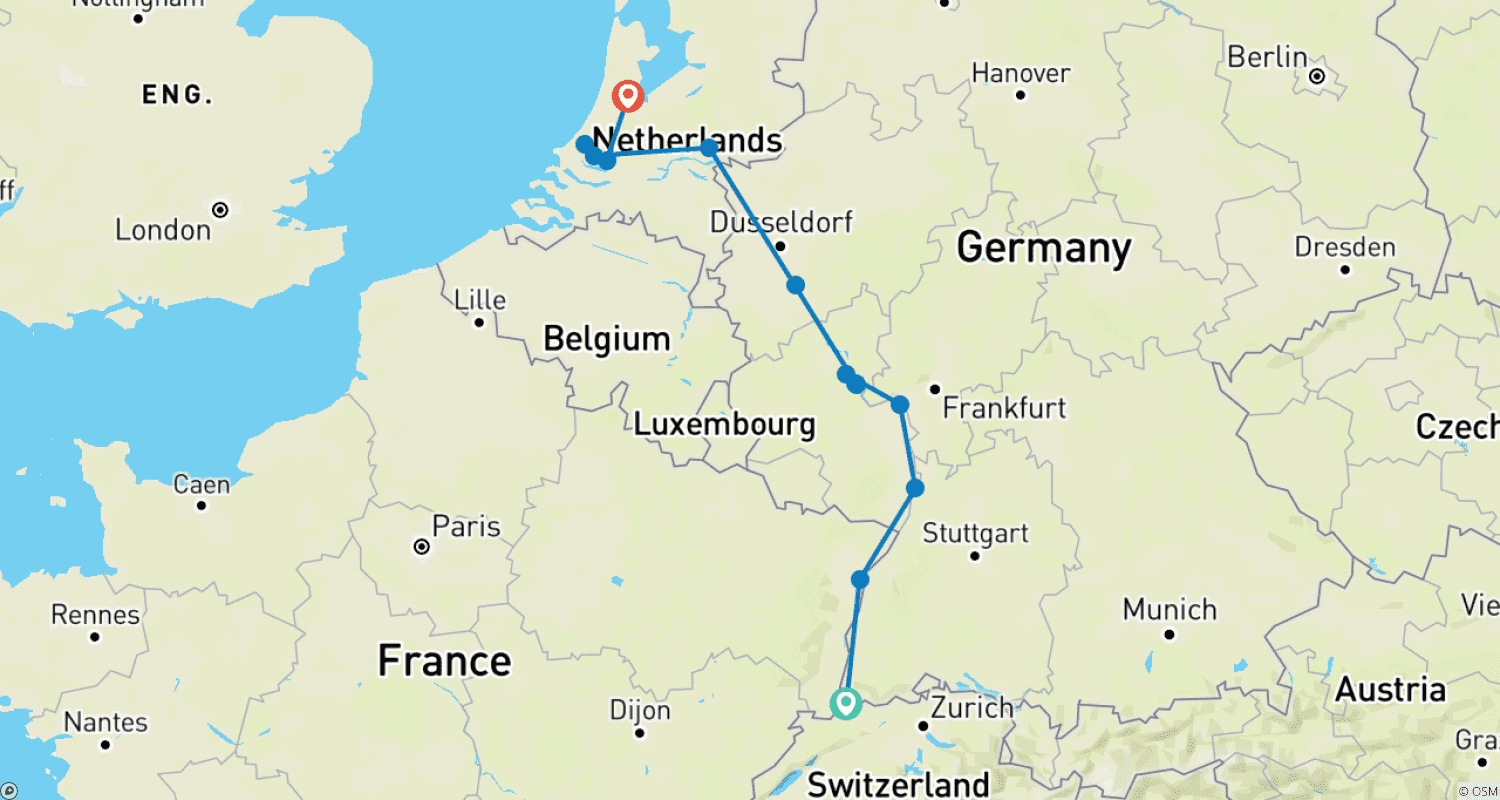 خريطة مسار Remarkable Rhine & Historic Holland (2026) (Basel to Amsterdam, 2026)