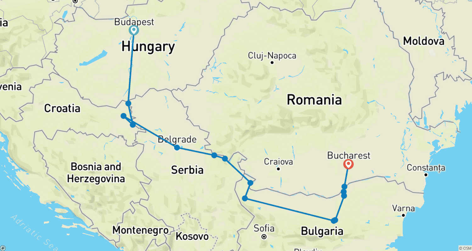 Mapa trasy: Najważniejsze atrakcje Europy Wschodniej (2026) (Budapeszt do Bukaresztu, 2026)