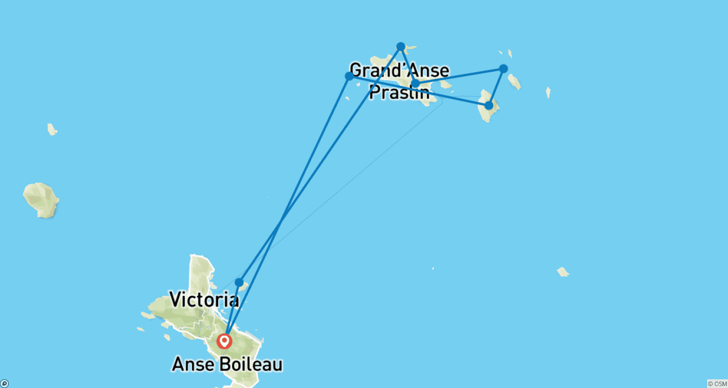 Mapa do percurso de Flotilha de catamarãs à vela: Páscoa 2025 nas Seicheles