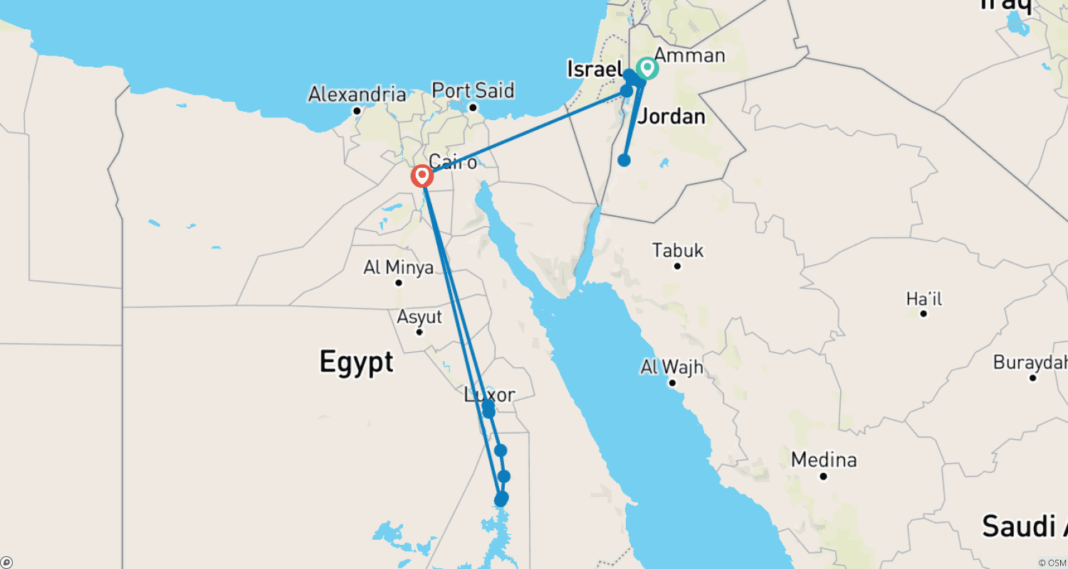 Mapa trasy: Podróż przez Egipt i Jordanię (Amman do Kairu)