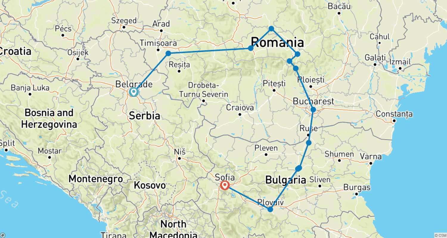 Mapa trasy: PRIVATE - Bałkańska Przygoda Z Belgradu Do Sofii Przez Rumunię
