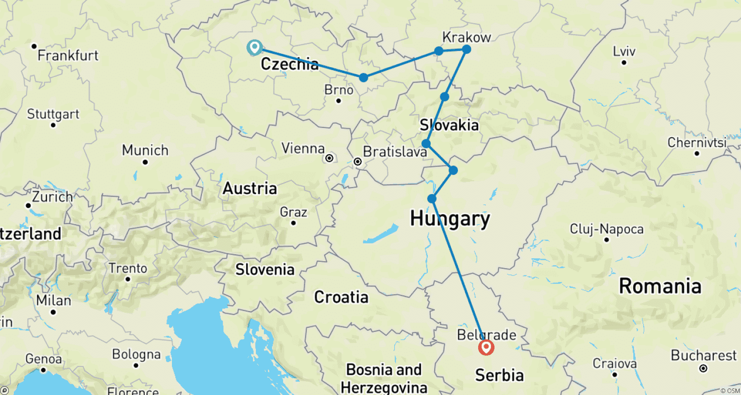 خريطة مسار Premium Central Europe (including Oravsky Podzamok)