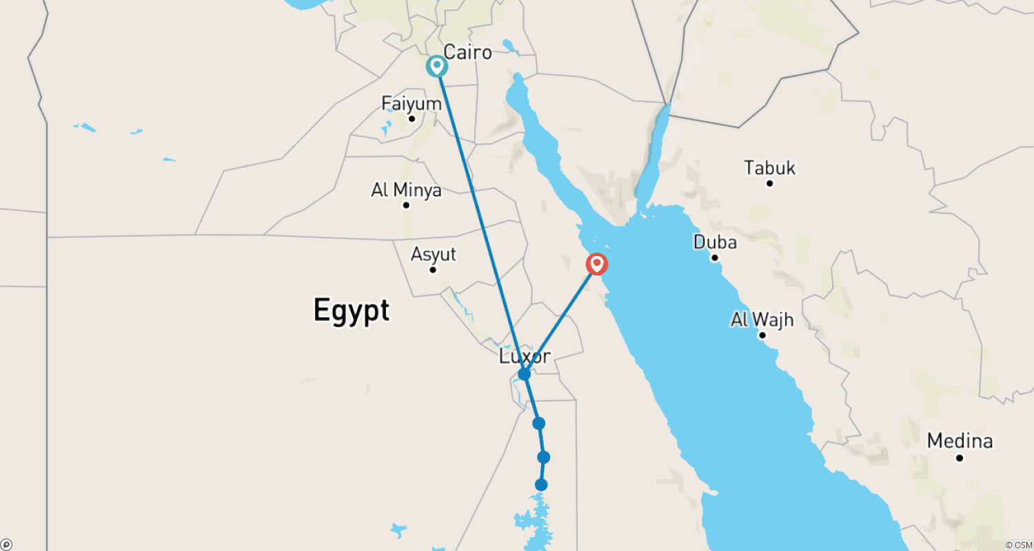 خريطة مسار مصر المهيبة: رحلة فاخرة مخصصة بين النيل والبحر الأحمر (قابلة للتخصيص)