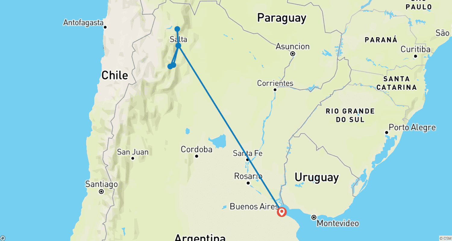 Mapa trasy: 4-Day Salta Essentials with Optional Airfare