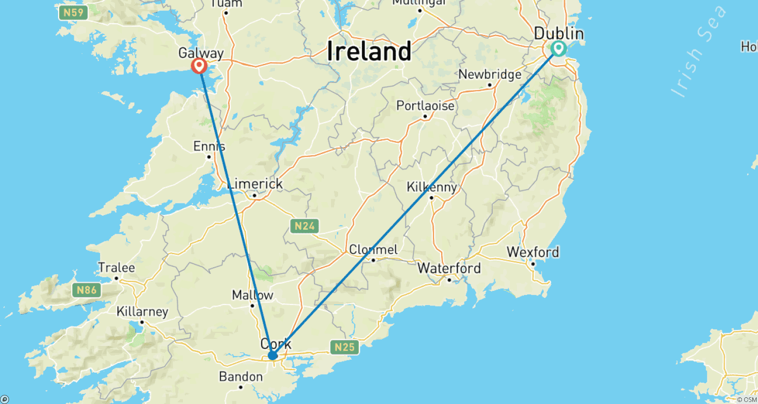 Mapa do percurso de Essência da Irlanda: Excursão em Grupo Pequeno