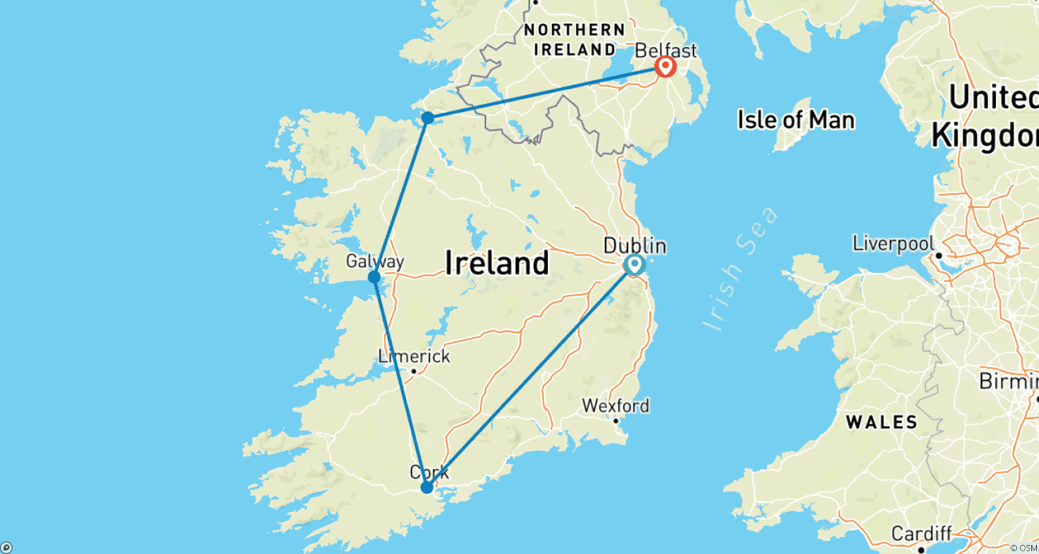アイルランドと北アイルランドの真髄を巡る少人数グループツアーのルートマップ