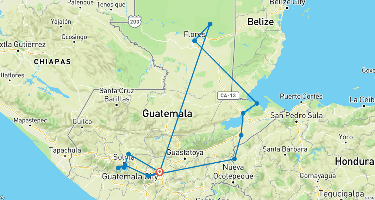 خريطة مسار Guatemala different  & Copan in 9 days