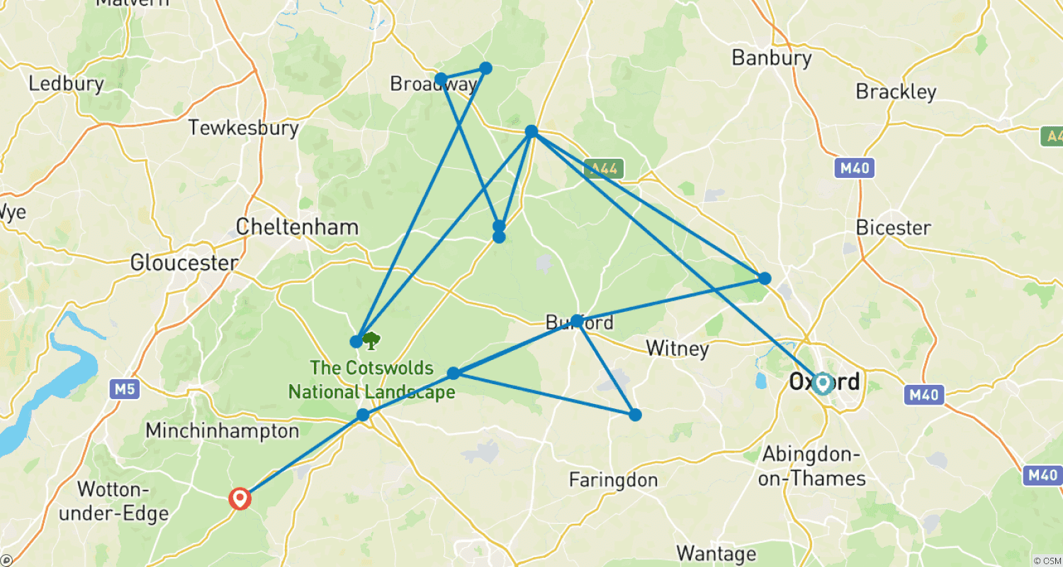Mapa trasy: Cycle The Cotswolds and Oxford