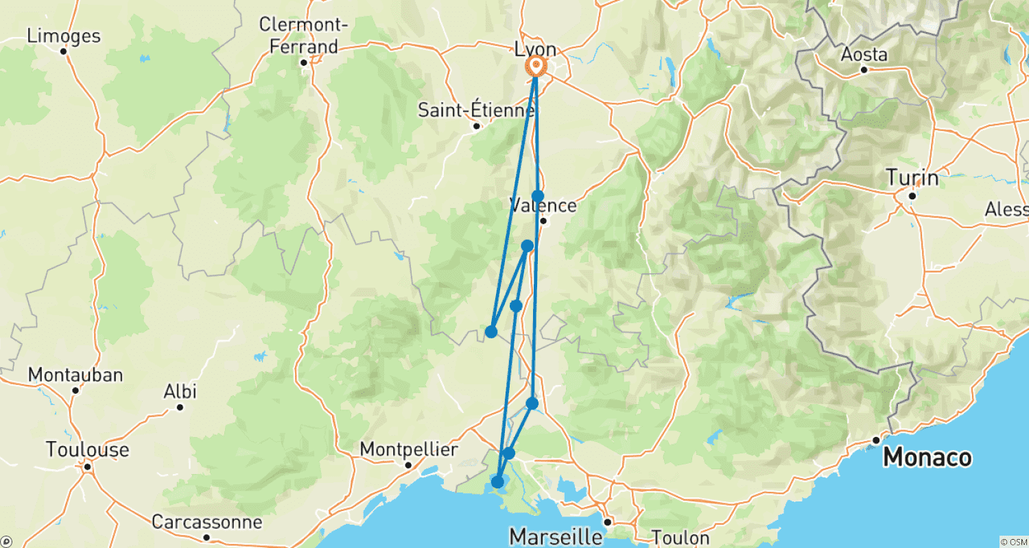 Mapa trasy: Romantic Rhône Lyon → Lyon (2027)