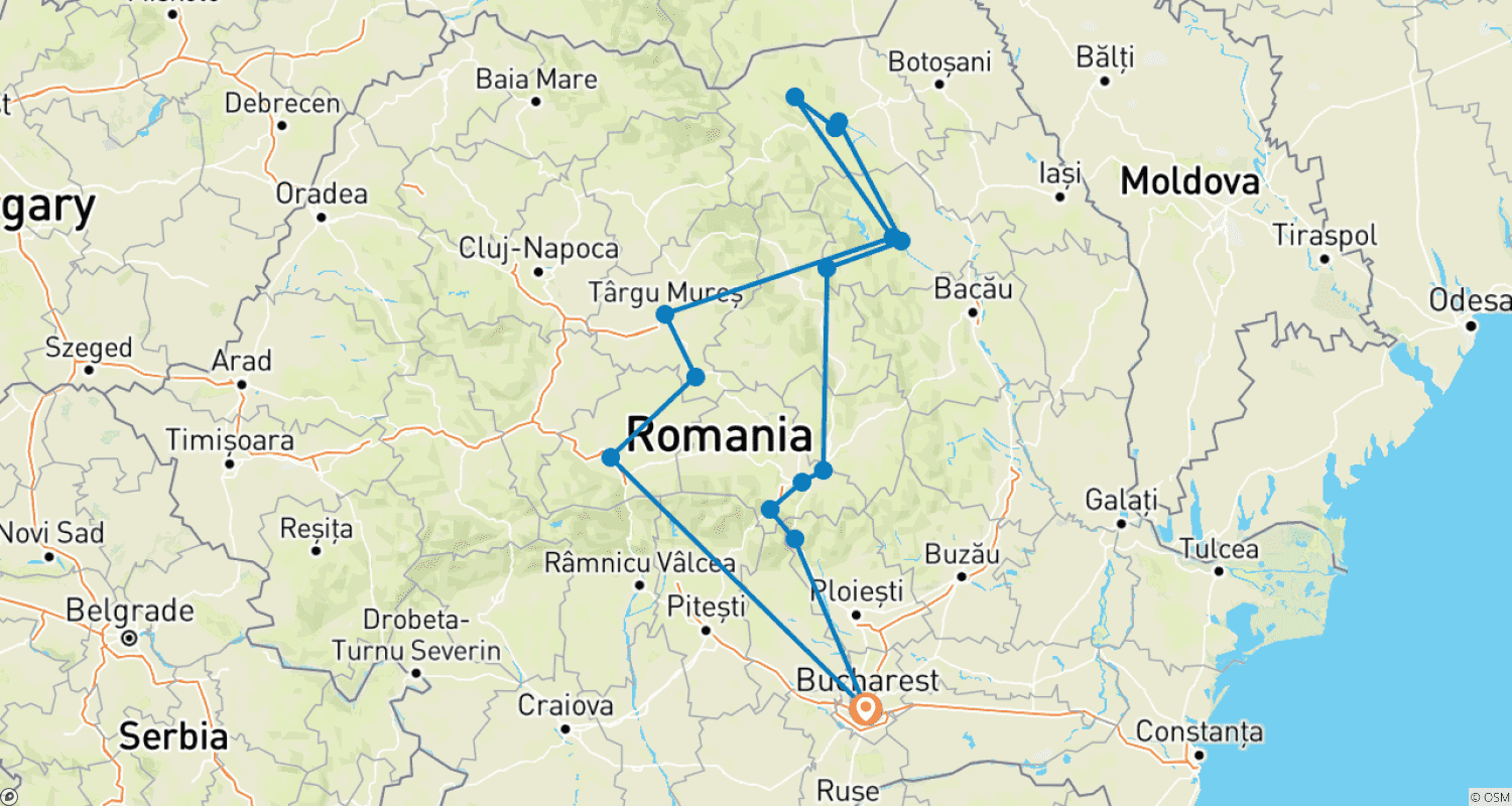 Mapa trasy: Autentyczna Rumunia: Bukowina i Średniowieczna Transylwania
