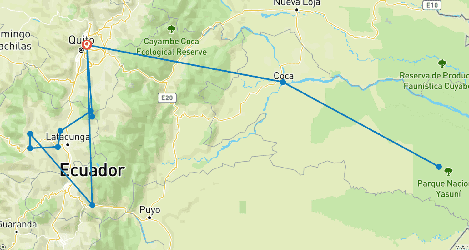 Mapa trasy: Ecuador Wonders: Highlands and Amazon 10 days