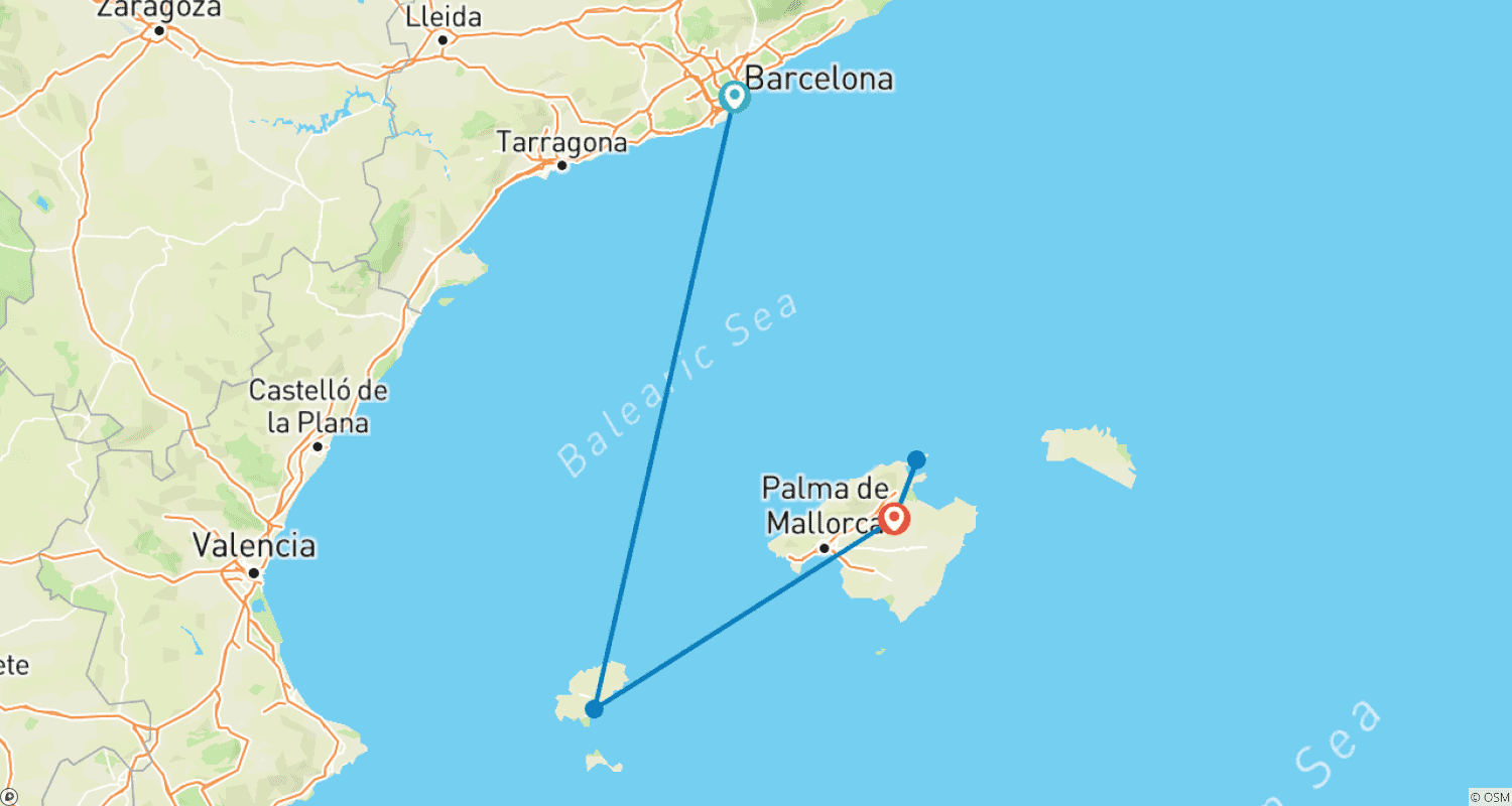 Mapa trasy: Barcelona, Ibiza and Mallorca (Classic)