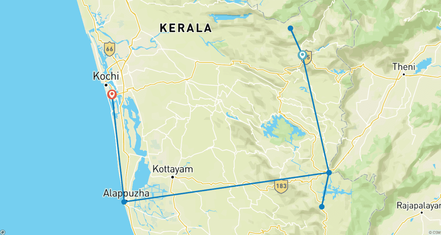 Mapa trasy: Cochin: 5-dniowa wycieczka po Kerali z Munnar, Thekkady i Alleppey!
