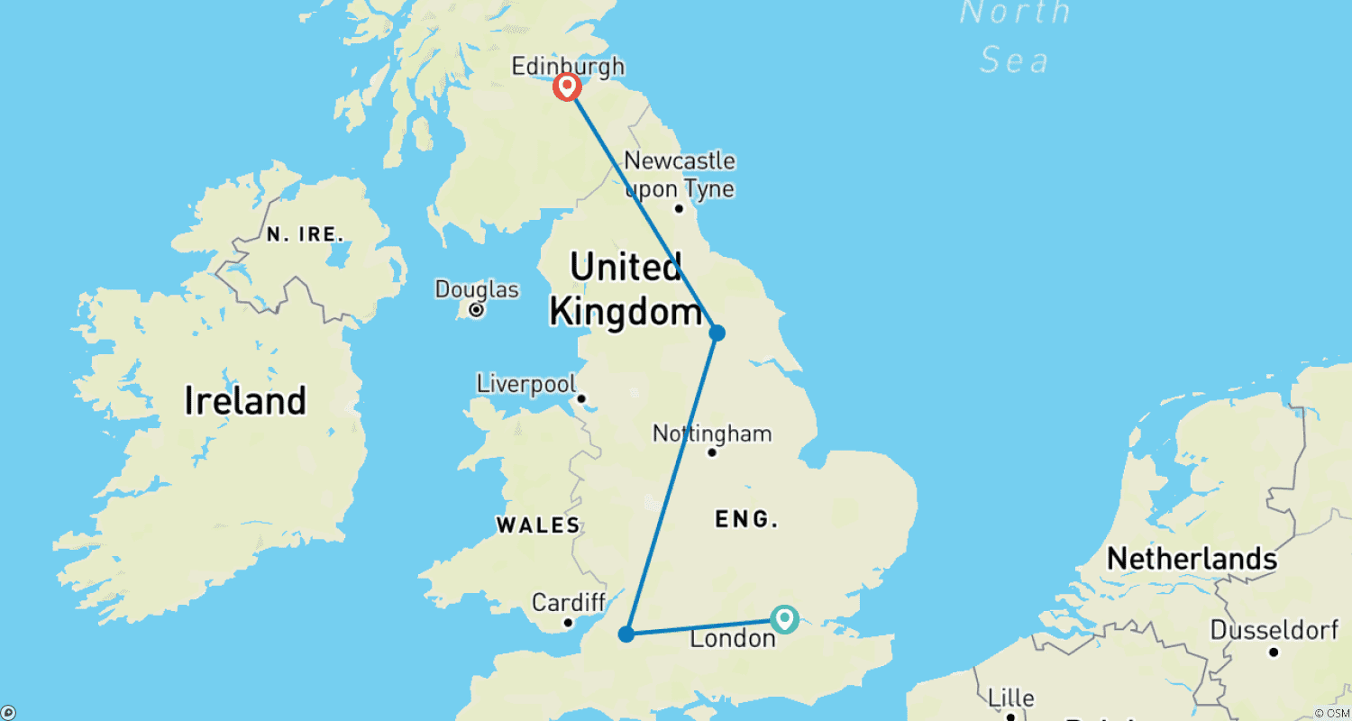 Best of Britain Private Tourのルートマップ