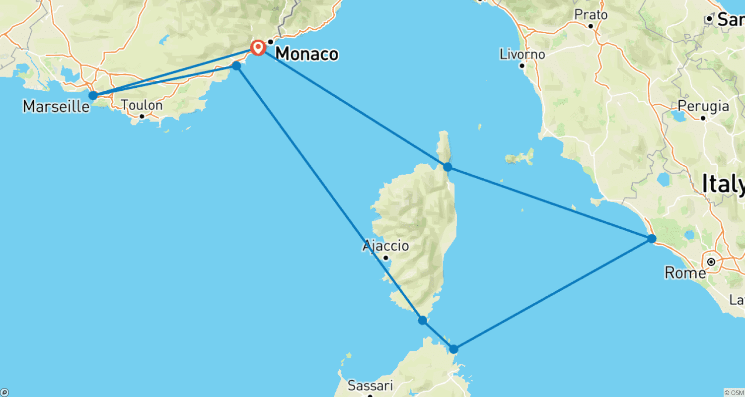 Mapa trasy: Rendezvous na Riwierze (8 destynacji)