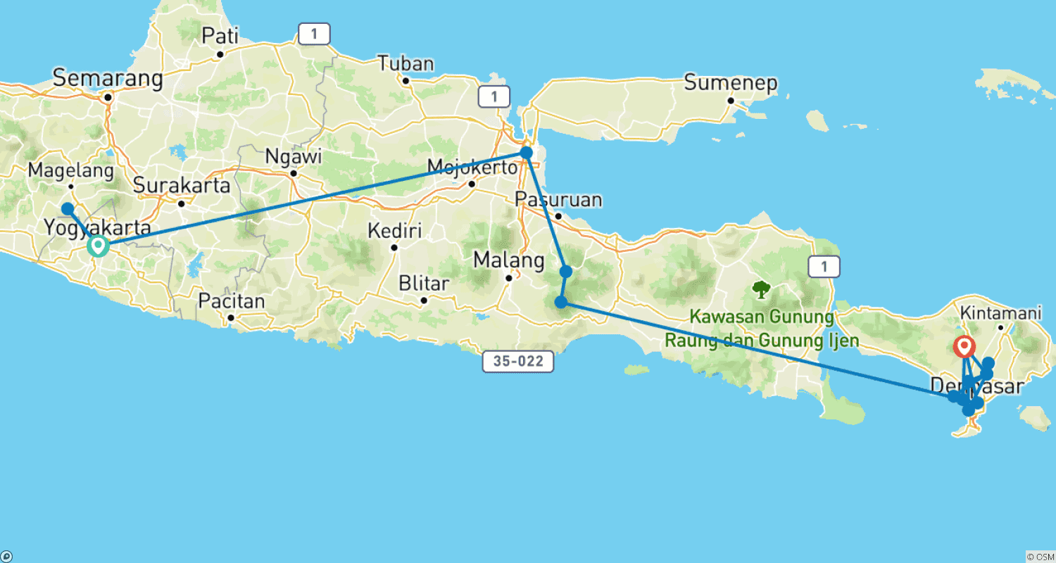 Mapa trasy: 11 Days Classic Bali (private guide & driver）