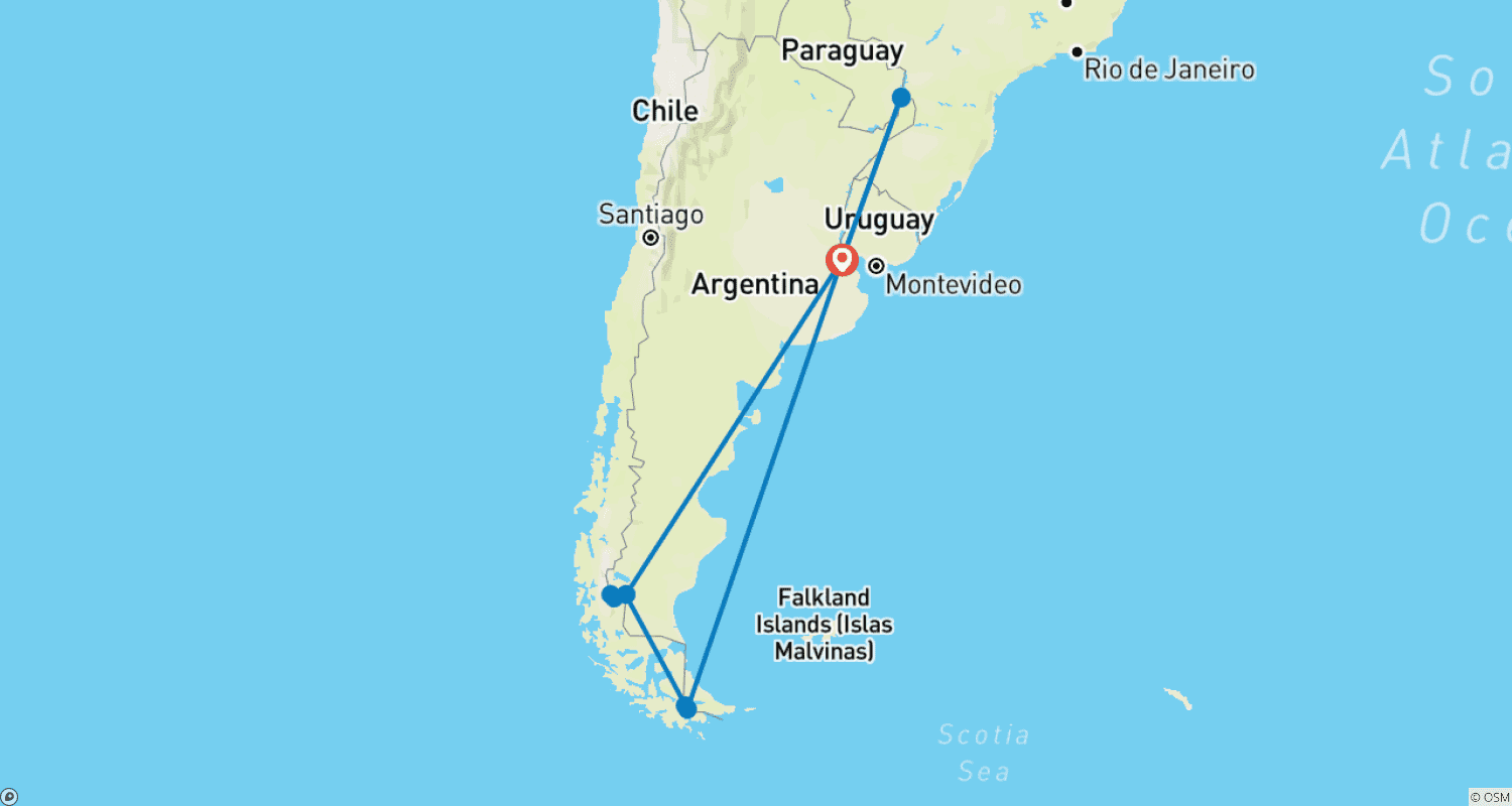 خريطة مسار 12-Day Ultimate Argentina Expedition! Buenos Aires, Iguazu, Calafate & Ushuaia