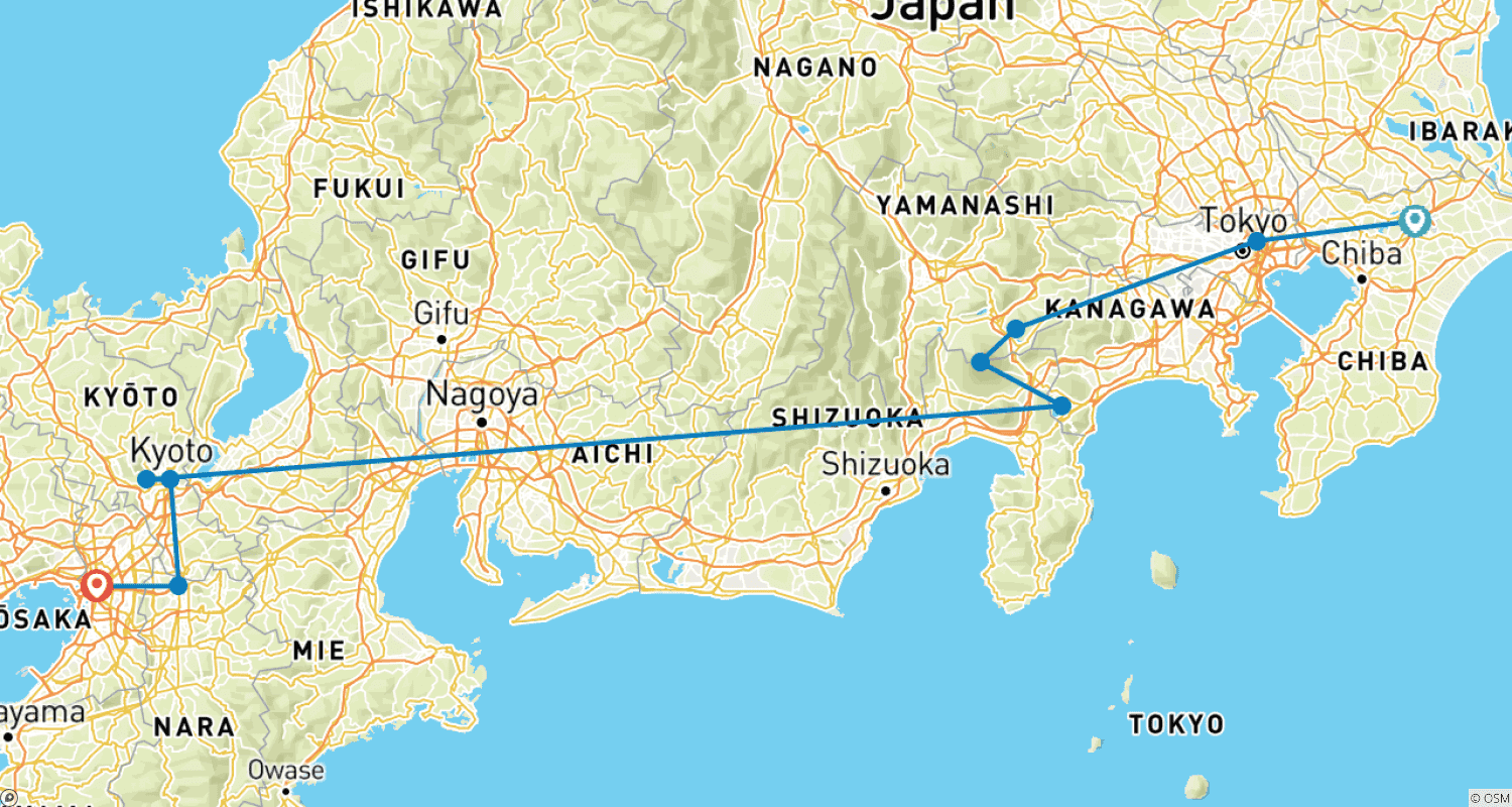 10 Days Romantic Honeymoon under the Cherry Blossoms (private guide & driver)のルートマップ