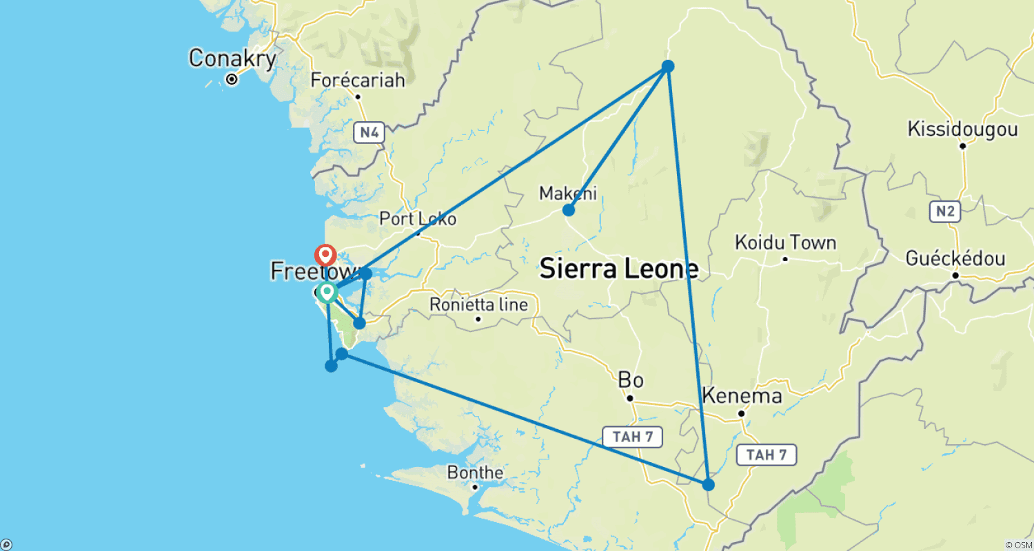 Mapa trasy: Spotkania w Sierra Leone