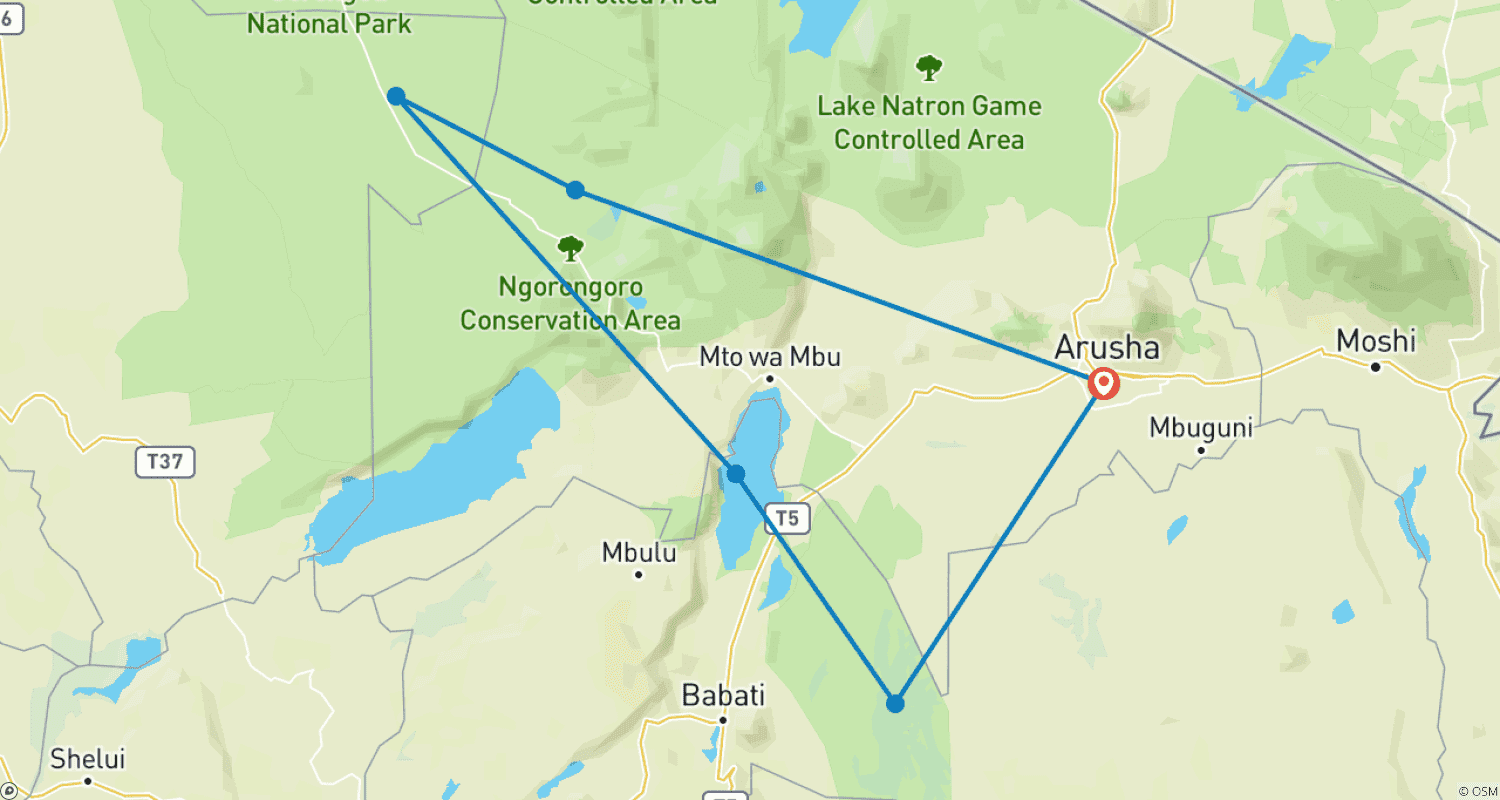 خريطة مسار Big Five Geluxe Tanzania Safari