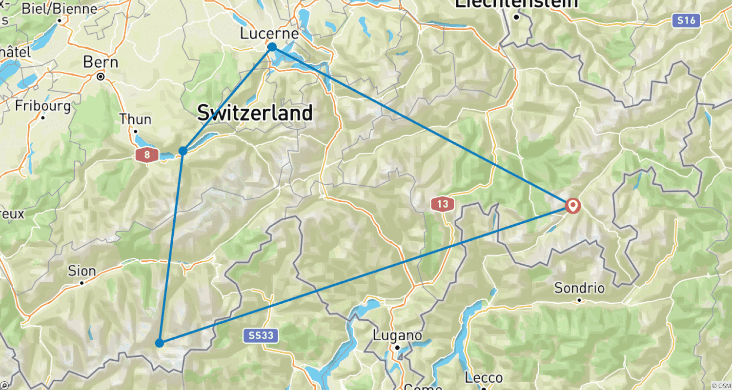 Mapa trasy: Highlights of Switzerland - Grand Train Tour of Switzerland from St. Moritz