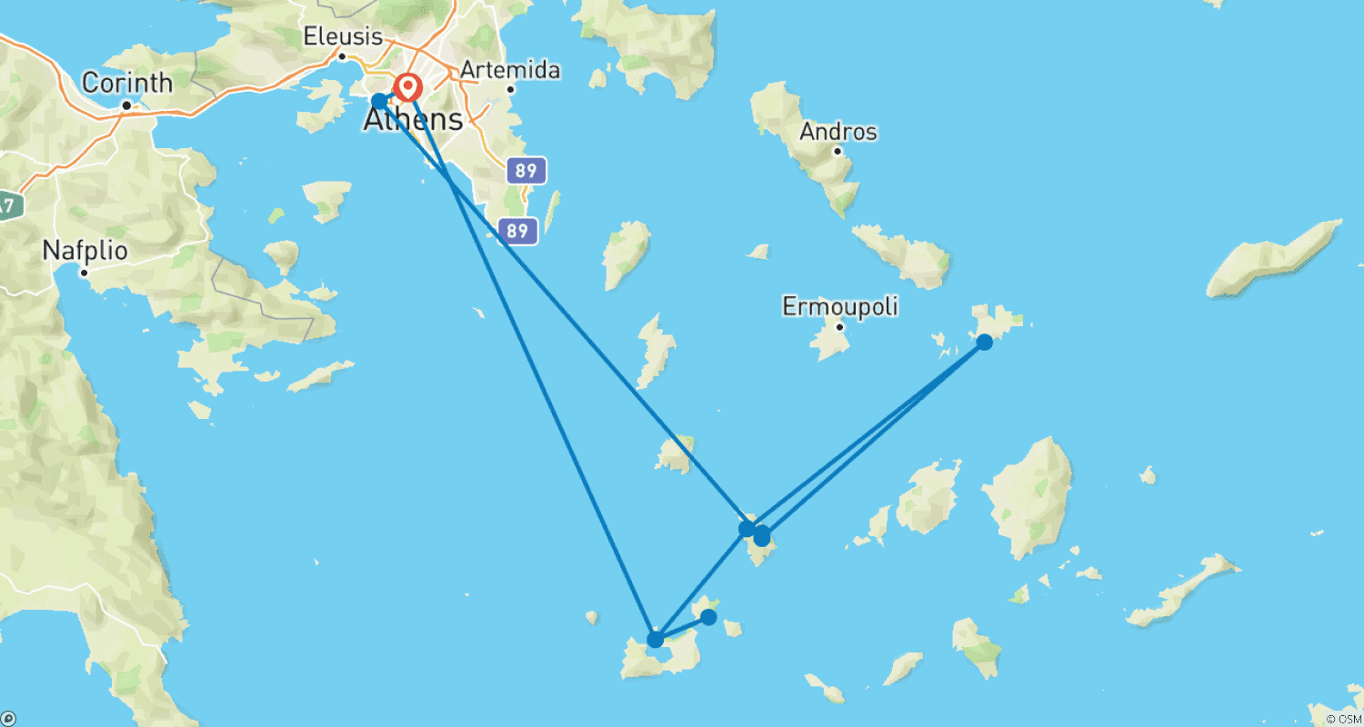 Mapa do percurso de Sifnos, Milos e Kimolos: Sonho nas Cíclades - Caminhada guiada