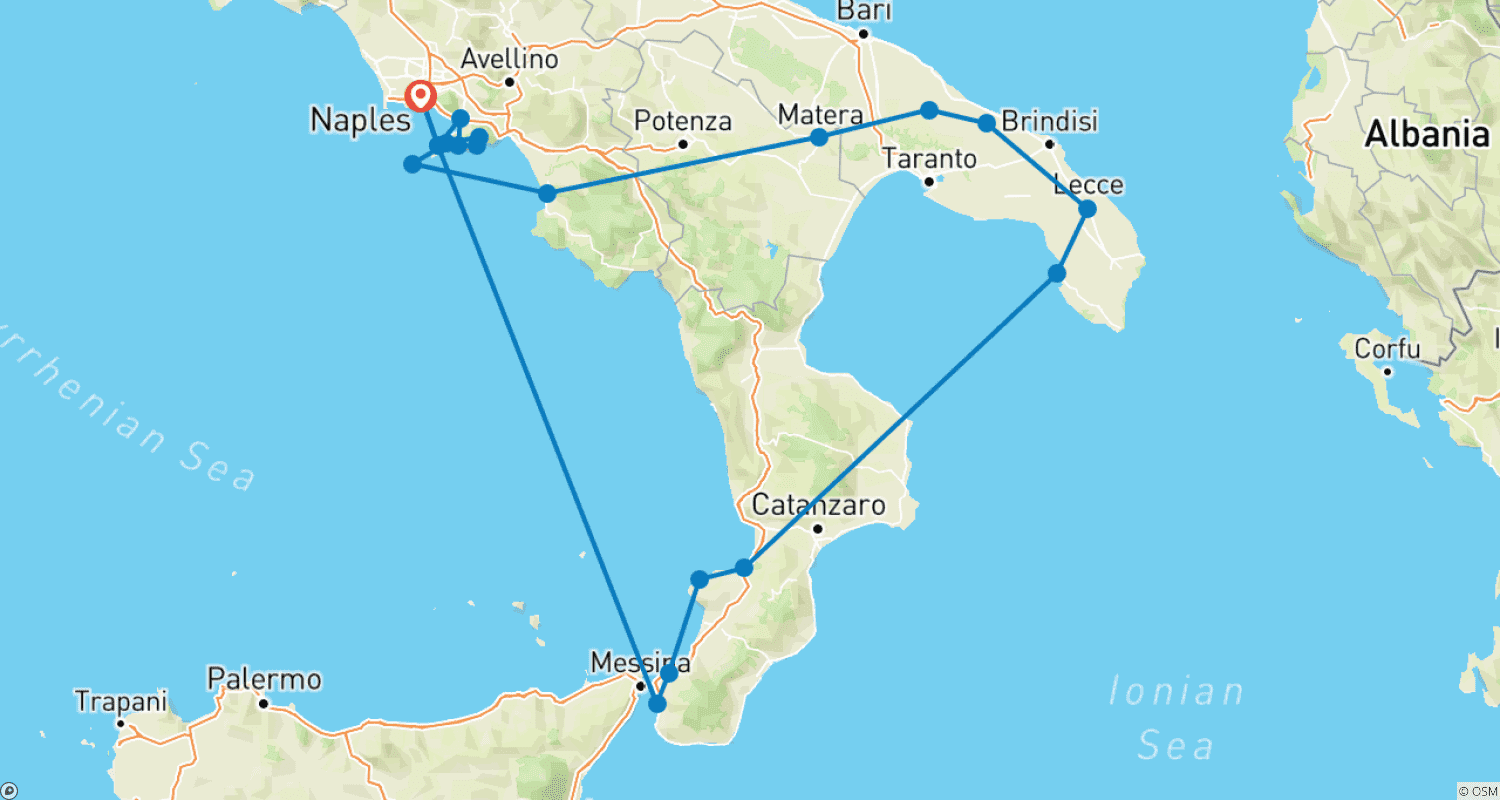 Mapa trasy: Wielowymiarowe Włochy - Amalfi, Apulia i Kalabria