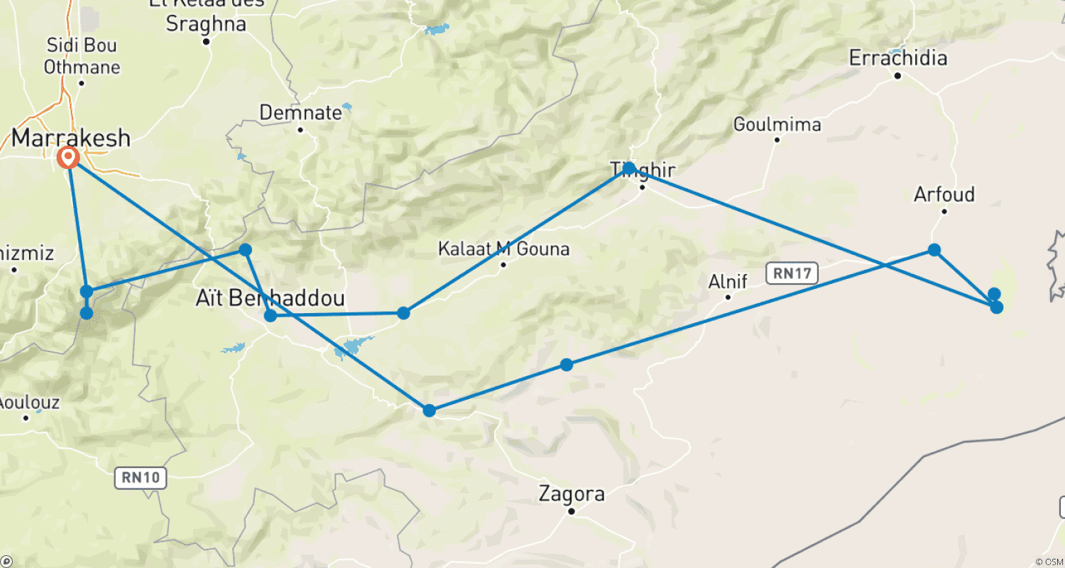 Mapa do percurso de Bespoke 8-Day VIP Expedition:Atlas Trekking/Luxury Desert Glamping