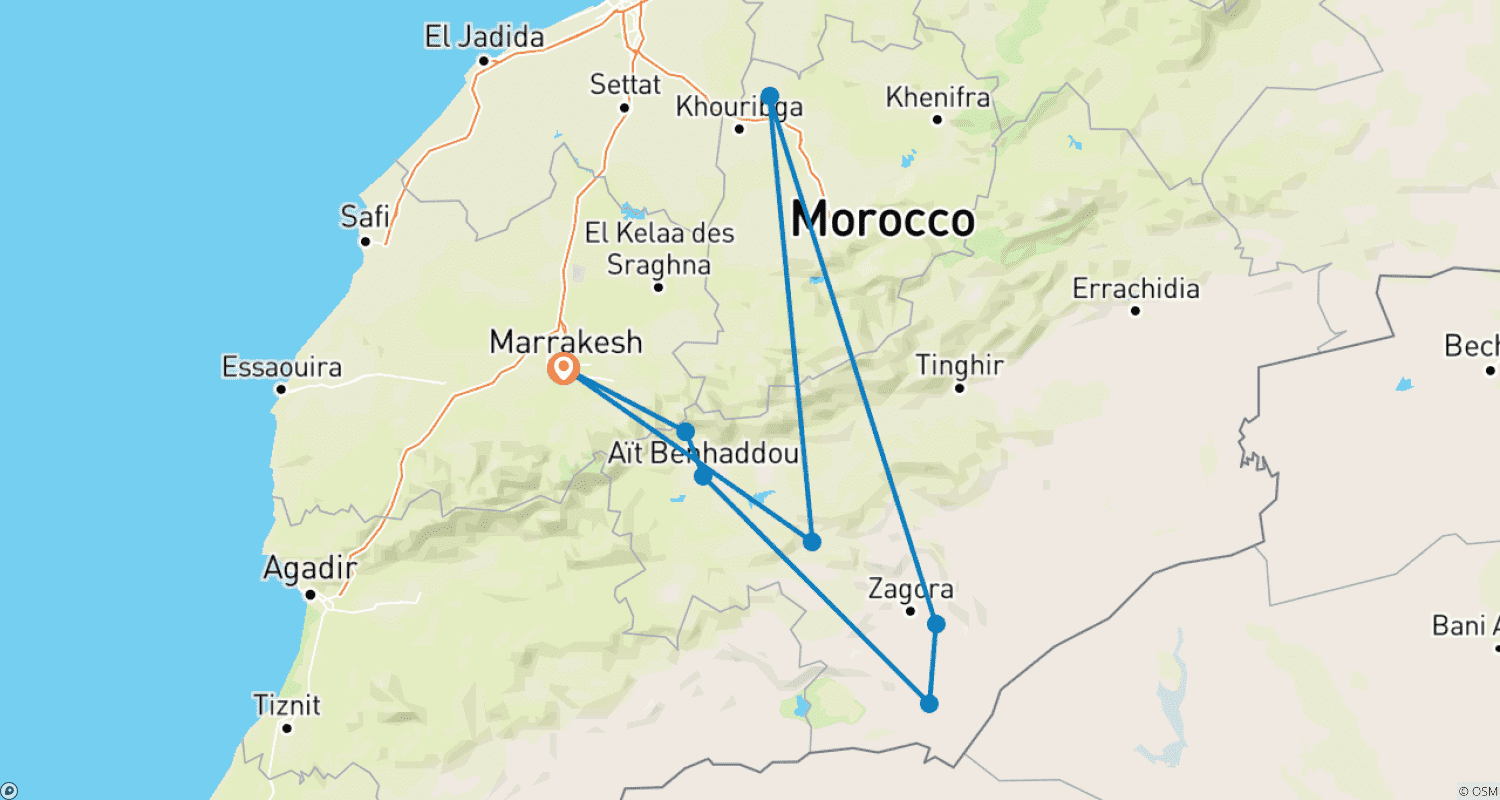خريطة مسار تخييم صحراوي فاخر في المغرب 4x4