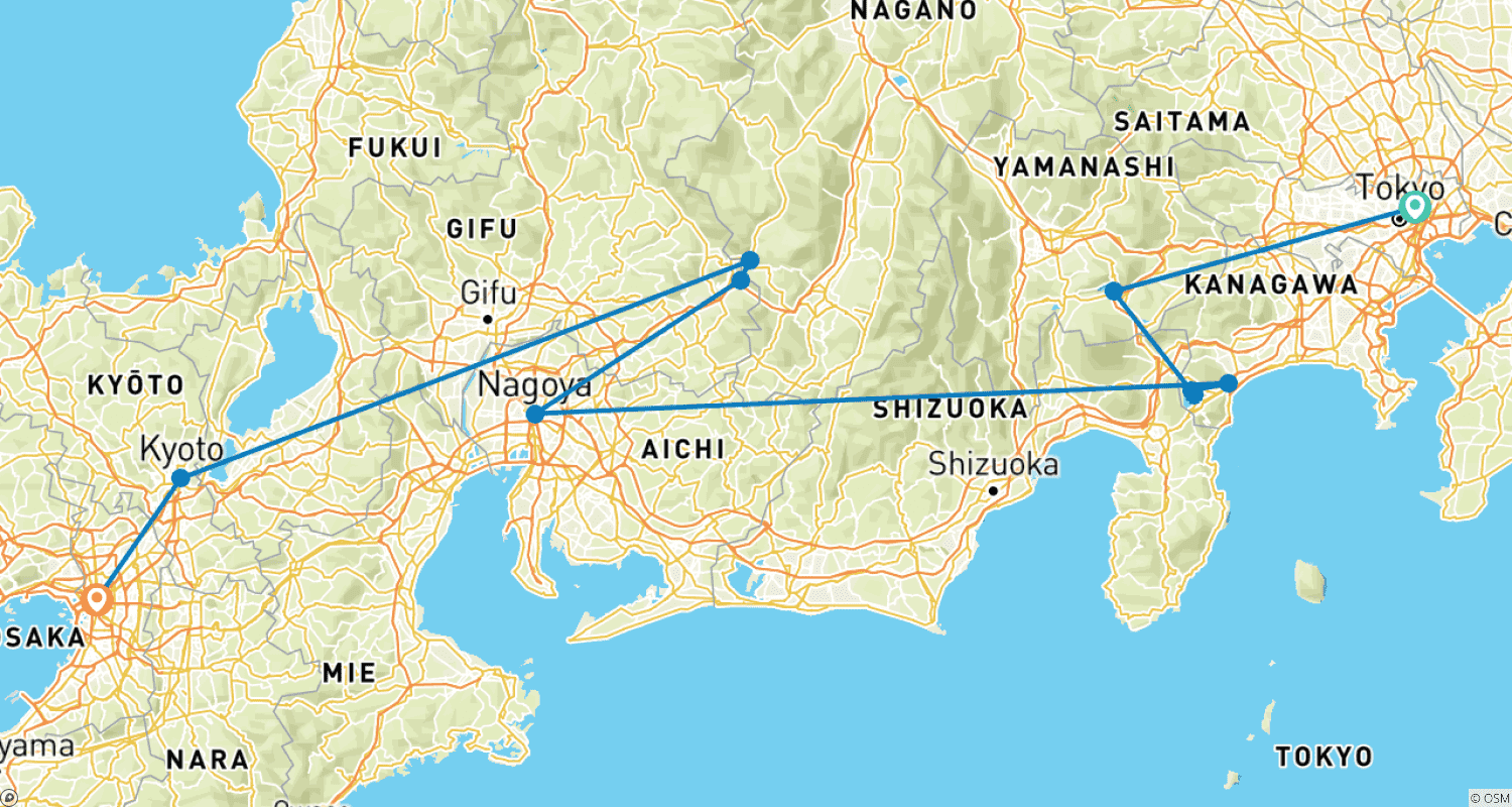 خريطة مسار 10 Days A Senior-Friendly Journey Through Japan in Autumn (private guide & driver）