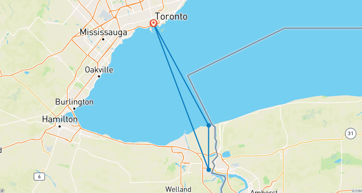 Mapa do percurso de Embarque na Aventura Definitiva de 4 Dias pelo Leste do Canadá e Marítimas