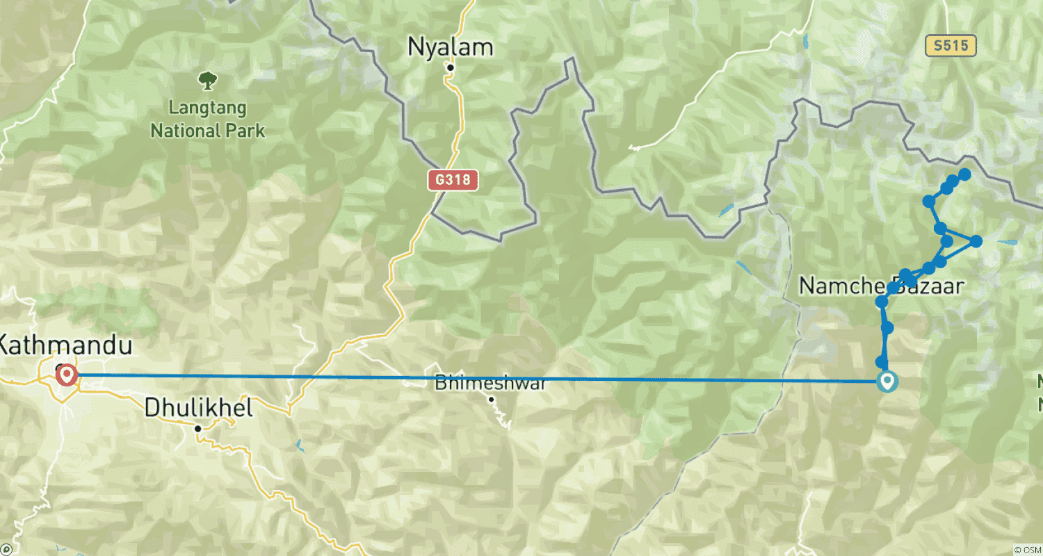 Mapa trasy: Trekking do Bazy pod Mount Everestem