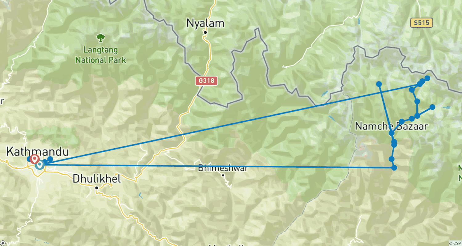 Mapa trasy: Spokojny Trekking do Bazy pod Mount Everest z Powrotem Helikopterem do Kathmandu