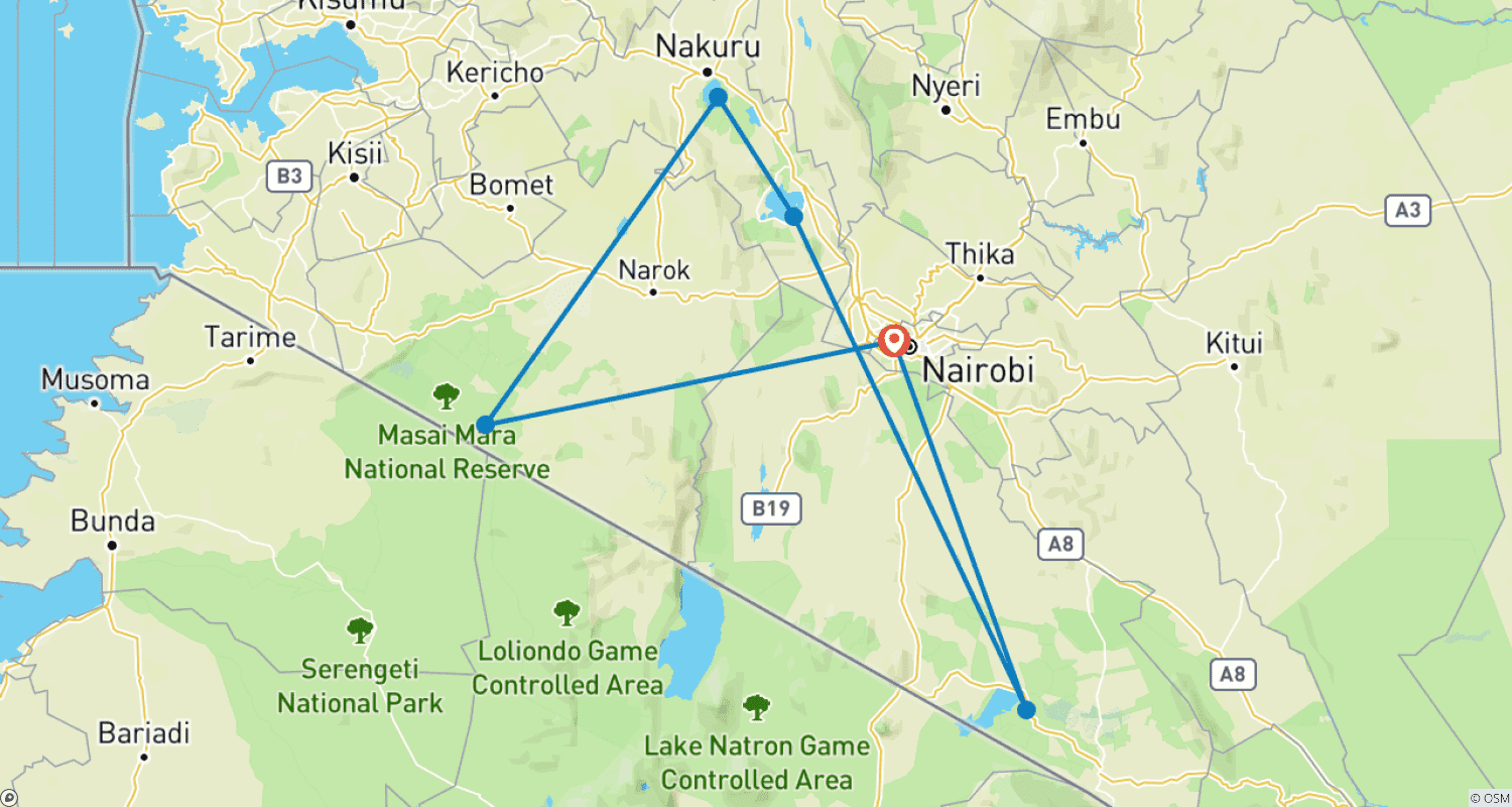 Mapa trasy: Kenia: 7-dniowe komfortowe safari w Kenii z Sopa Lodges