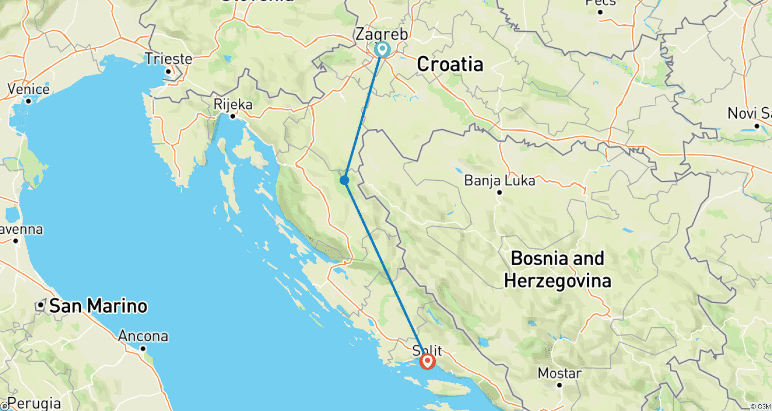 Mapa trasy: Coast Express - Croatian Gateway Zagreb to Split