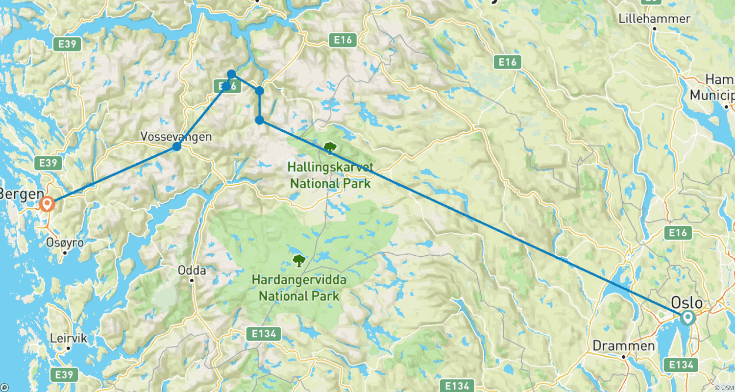 Mapa trasy: Bergen Railway experience in summer