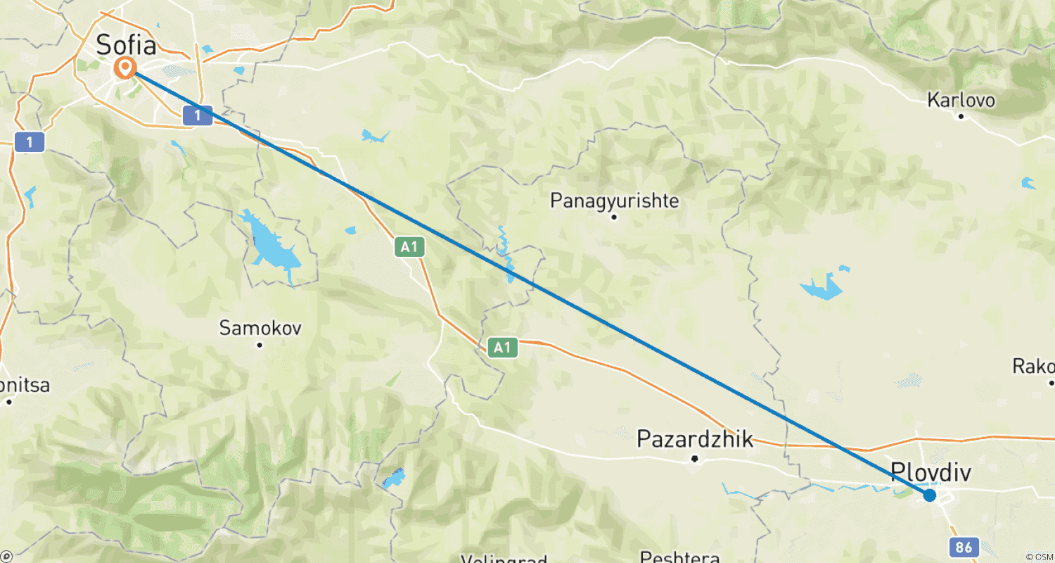 Mapa trasy: Affordable Sofia & Plovdiv Escape: Two Tours and a Special Dinner Experience
