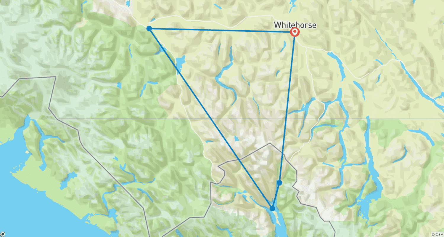 Mapa do percurso de Grizzlies, Geleiras e Aventuras na Estrada