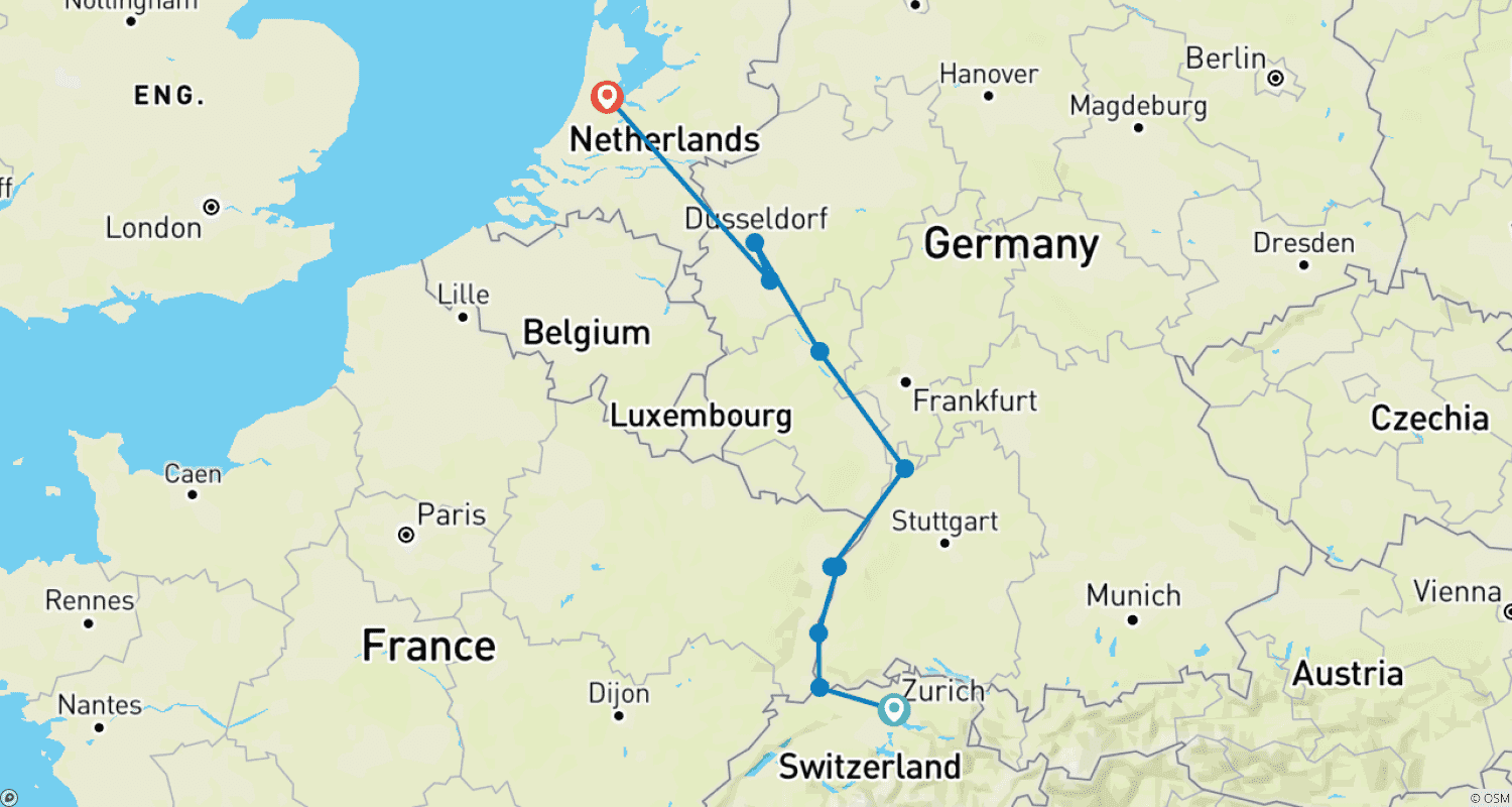 Mapa do percurso de Jewels of the Rhine 2026 - 8 Days (including Heidelberg)