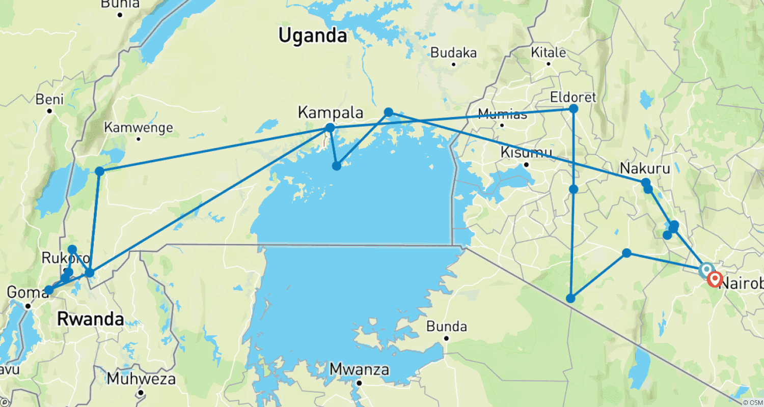 خريطة مسار Nairobi to Nairobi 15 Days Overlanding