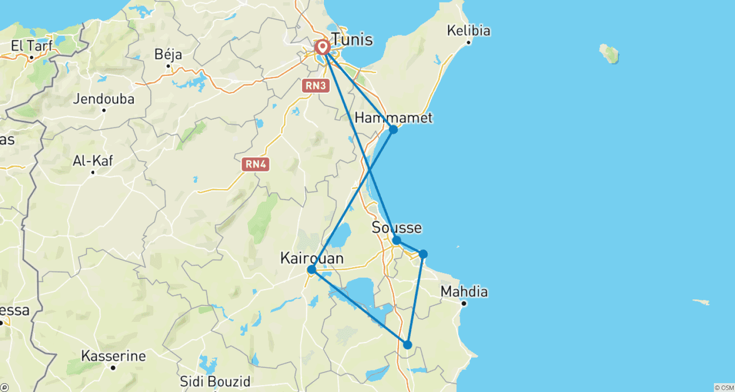 Mapa trasy: Odkryj Tunezję, Samodzielna podróż samochodem