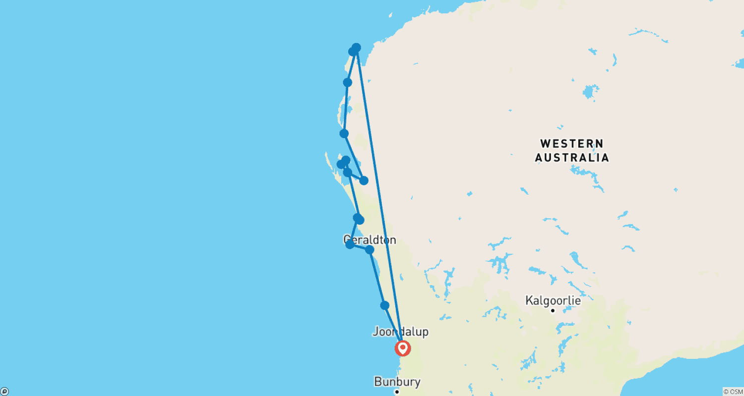 خريطة مسار Ningaloo Reef (Exmouth) – جولة لمدة 7 أيام