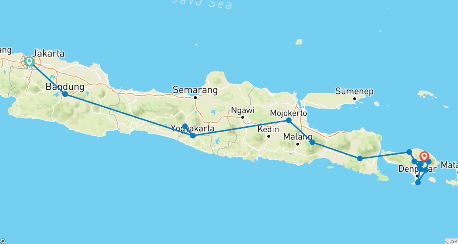 Mapa trasy: Jawa i Bali ─ Indonezyjskie wyspiarskie marzenia z morzem