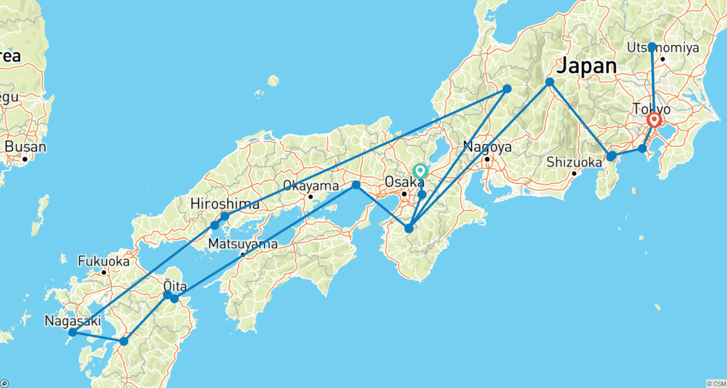 خريطة مسار Grand Tour of Japan