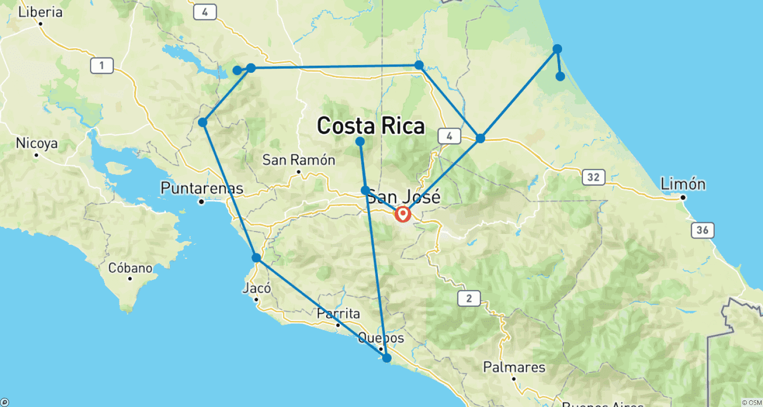 Mapa do percurso de Pura Vida - Costa Rica's Natural Paradise