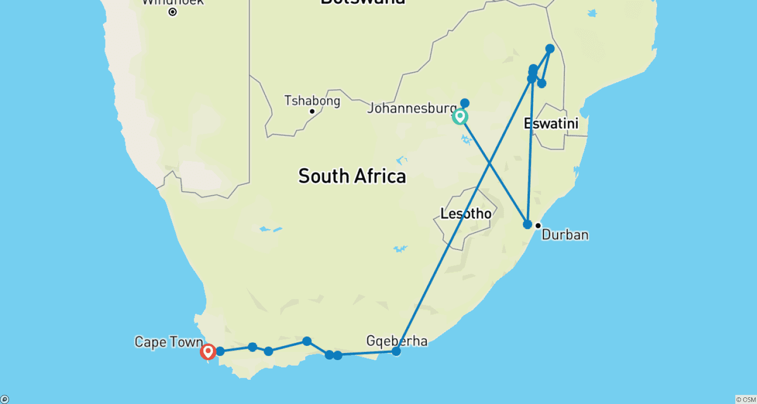 Mapa do percurso de Magical South Africa