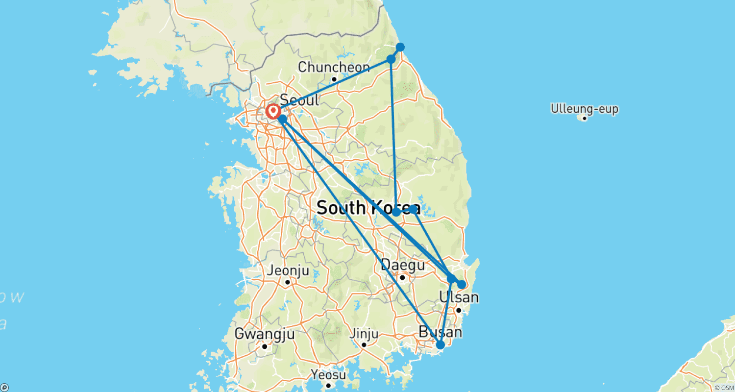 Mapa do percurso de Getting to Know South Korea