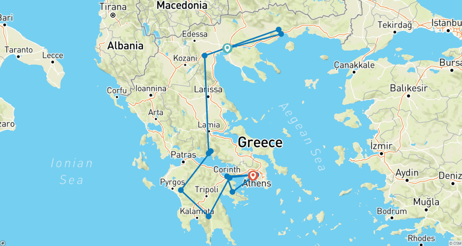 Mapa trasy: Światowe Dziedzictwo Kulturowe Grecja