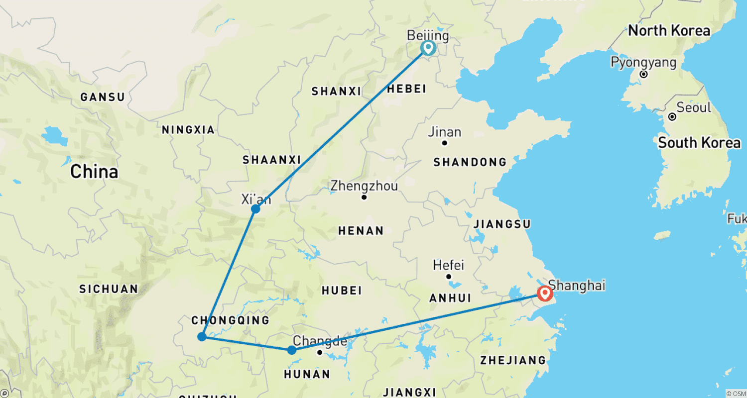 خريطة مسار Spectacular Highlights of China